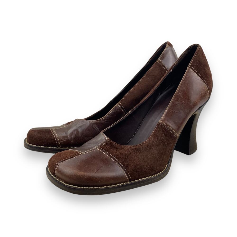 Two Lips Brown Leather Suede Patchwork Square Toe… - image 3